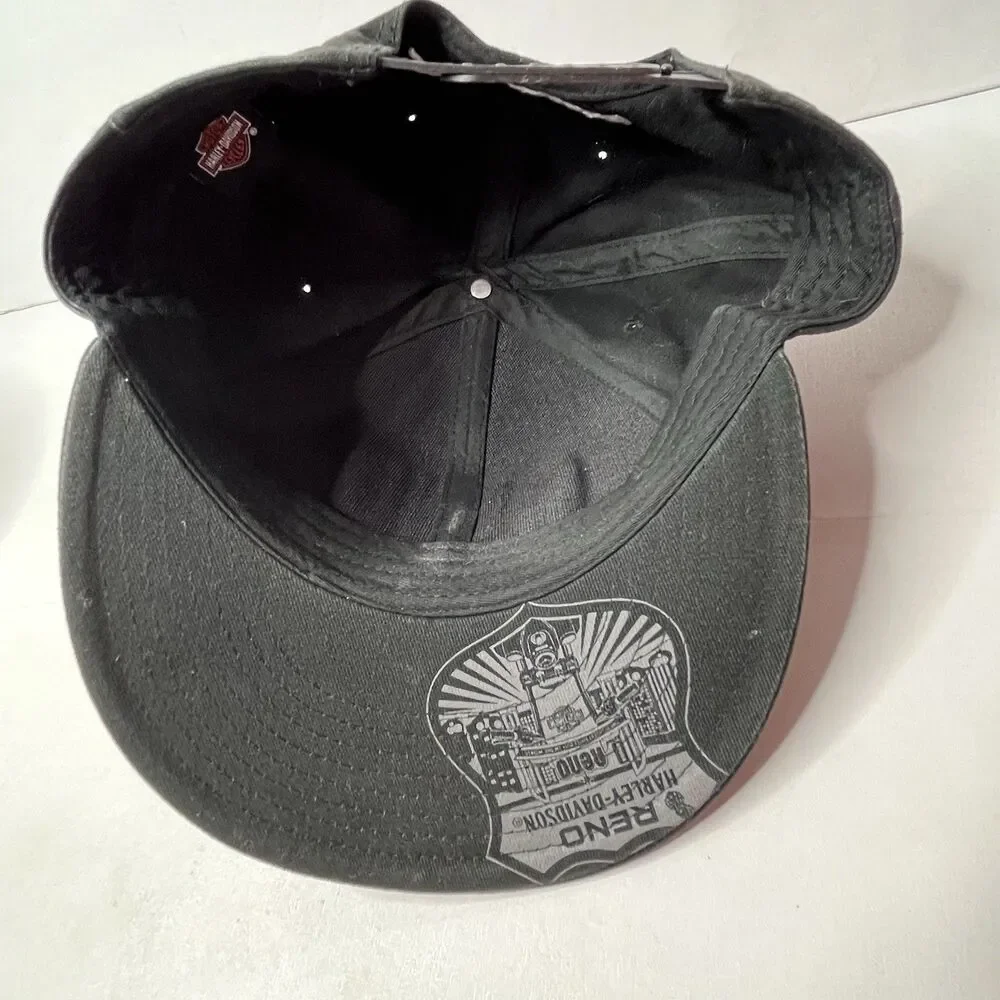 Harley Davidson Motorcycles Reno Nevada Adjustable Black Flat Bill Cap Hat OS